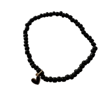 Heart Charm Black seed beads