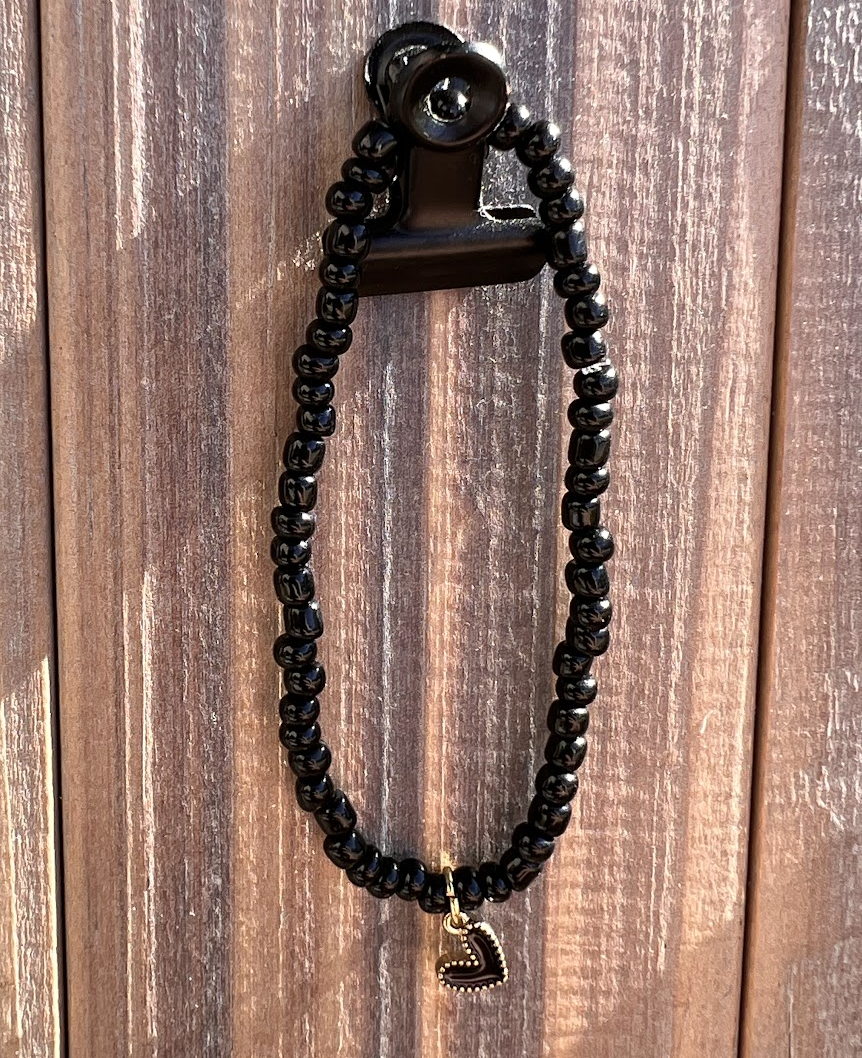 Heart Charm Black seed beads