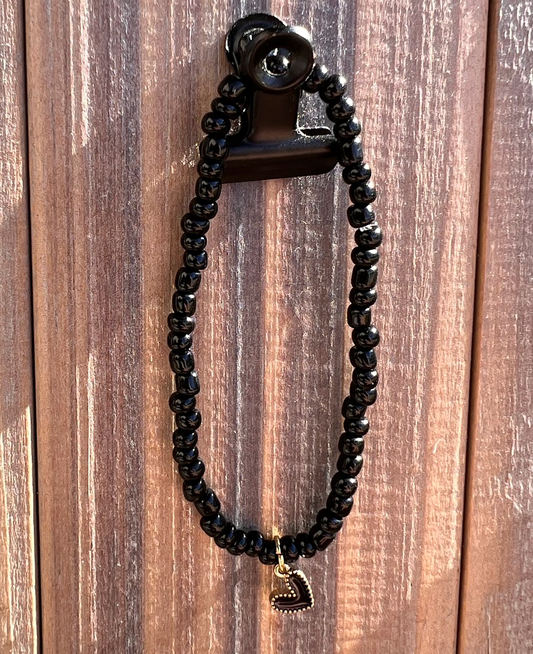 Heart Charm Black seed beads